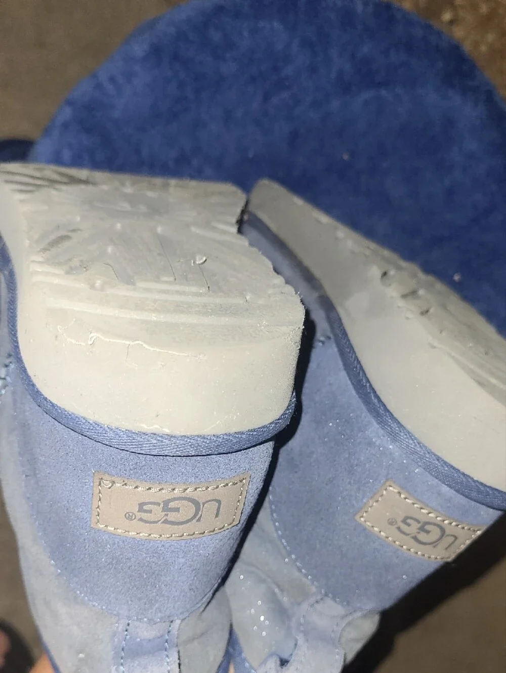 UGG Womens Classic Short Glitter Suede Boots in Navy Blue Size 7